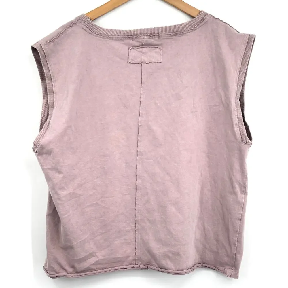 Free People Kasee Boxy Distressed Muscle‎ Tee Mauve Cotton Sleeveless Womens L
